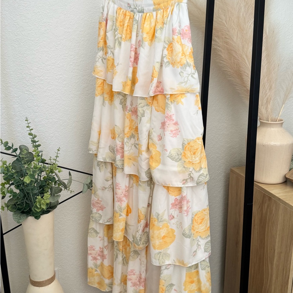 Floral Tiered Skirt - Yellow and Pink